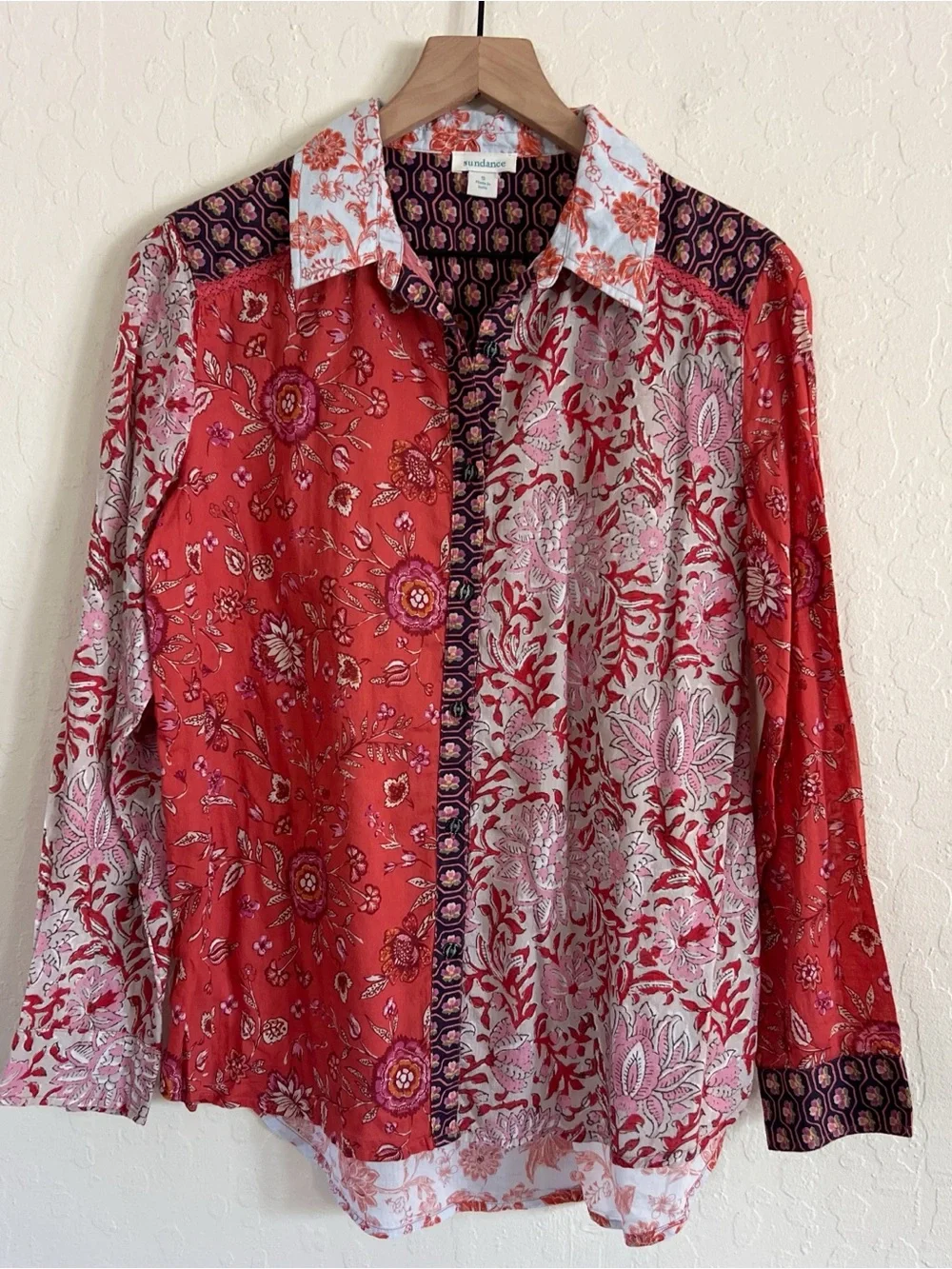 Sundance Kalamaria Patchwork Mixed Floral Print Long Sleeve Button Down Shirt S - Picture 3 of 8